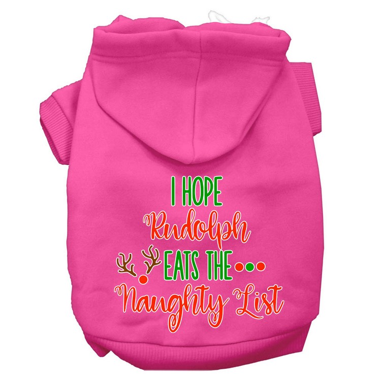 Hope Rudolph Eats Naughty List Screen Print Dog Hoodie Bright Pink XL